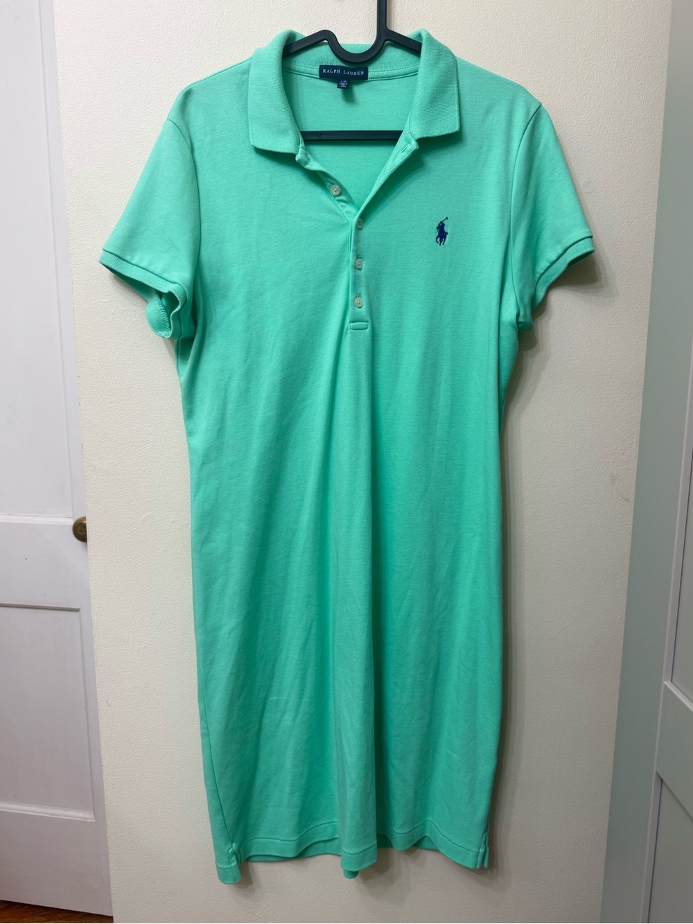 Ralph Lauren L Vibrant Green Polo Dress Navy Pony Preppy Casual Colorful Resort